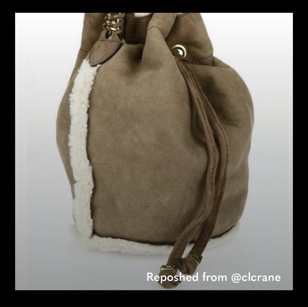 Tory Burch Shearling Small Drawstring Bag Tan